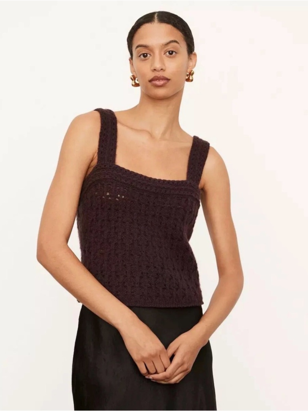 Vince Dark Brown Crochet Knit Tank Top